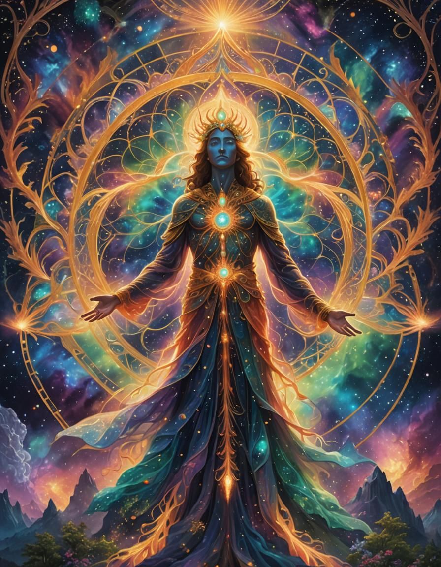 Cosmic Being Emerges from Nebula in Visionary Art