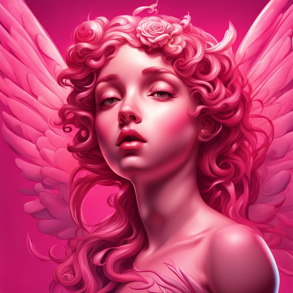 Art Nouveau Pink Cupid in Hyperrealistic Style