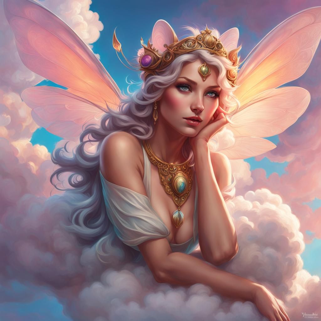 Kitten Fairy Portrait in Art Nouveau Style