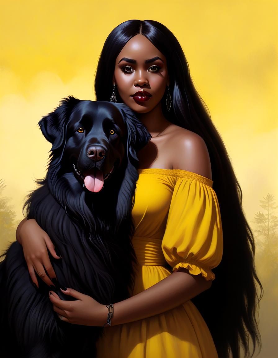 Goth Woman with Newfoundland in Cel Shading