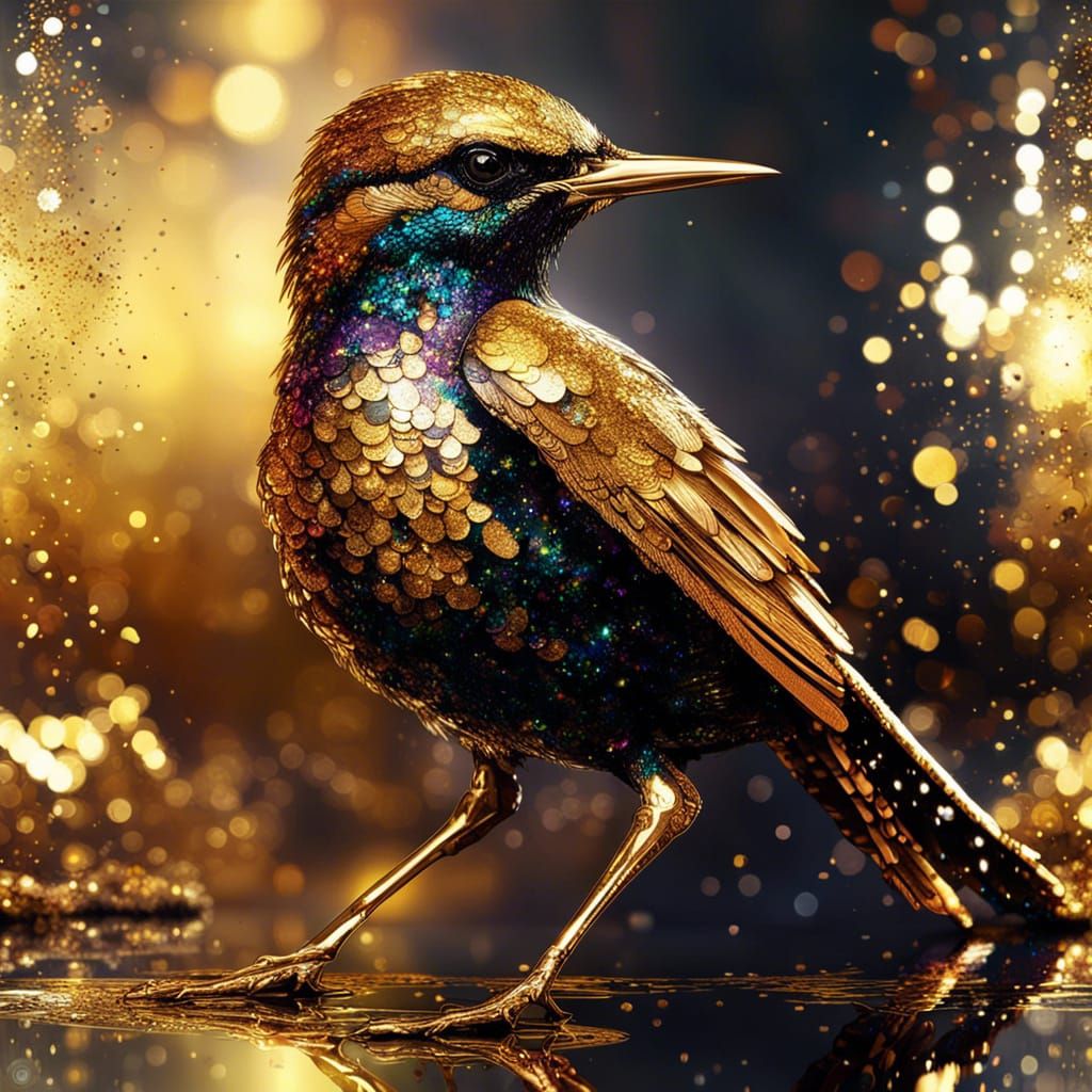Glittering Gold Bird in Ultra Detail
