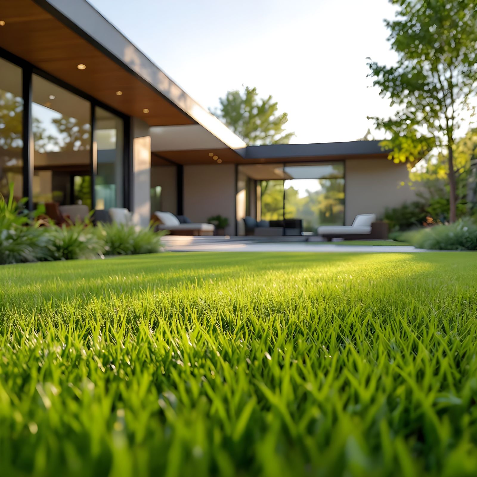 Manicured Lawn in Modern Backyard: Photorealistic Architectu...
