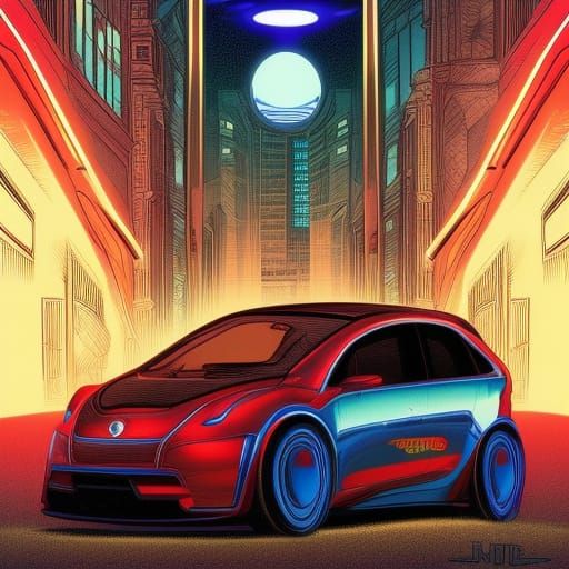 Electric Car in Comic Book Style