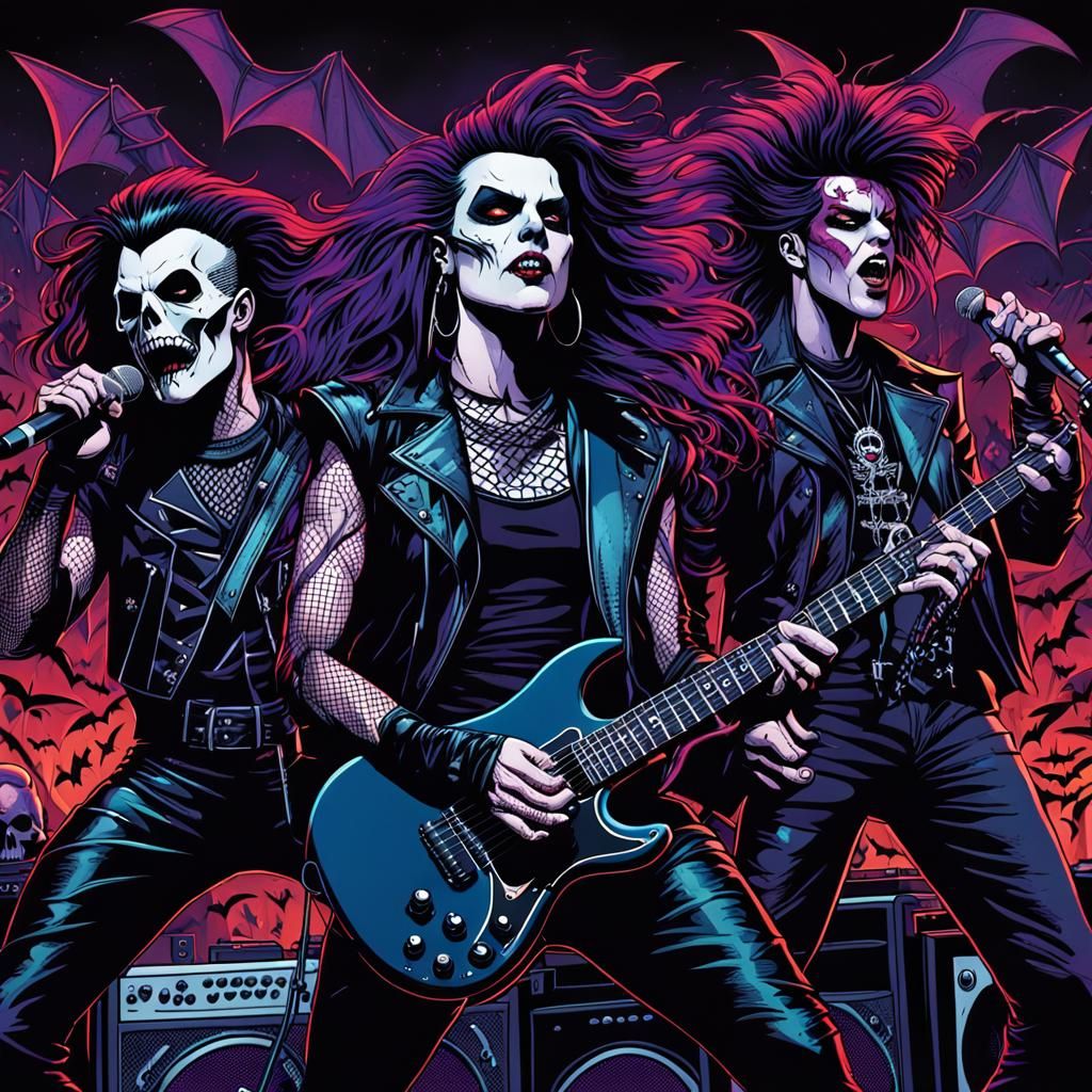 Gothic Band Performance in Comic Book Style