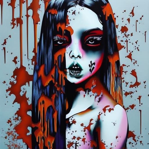 Creepy Horror Girl in Manga Graffiti Style
