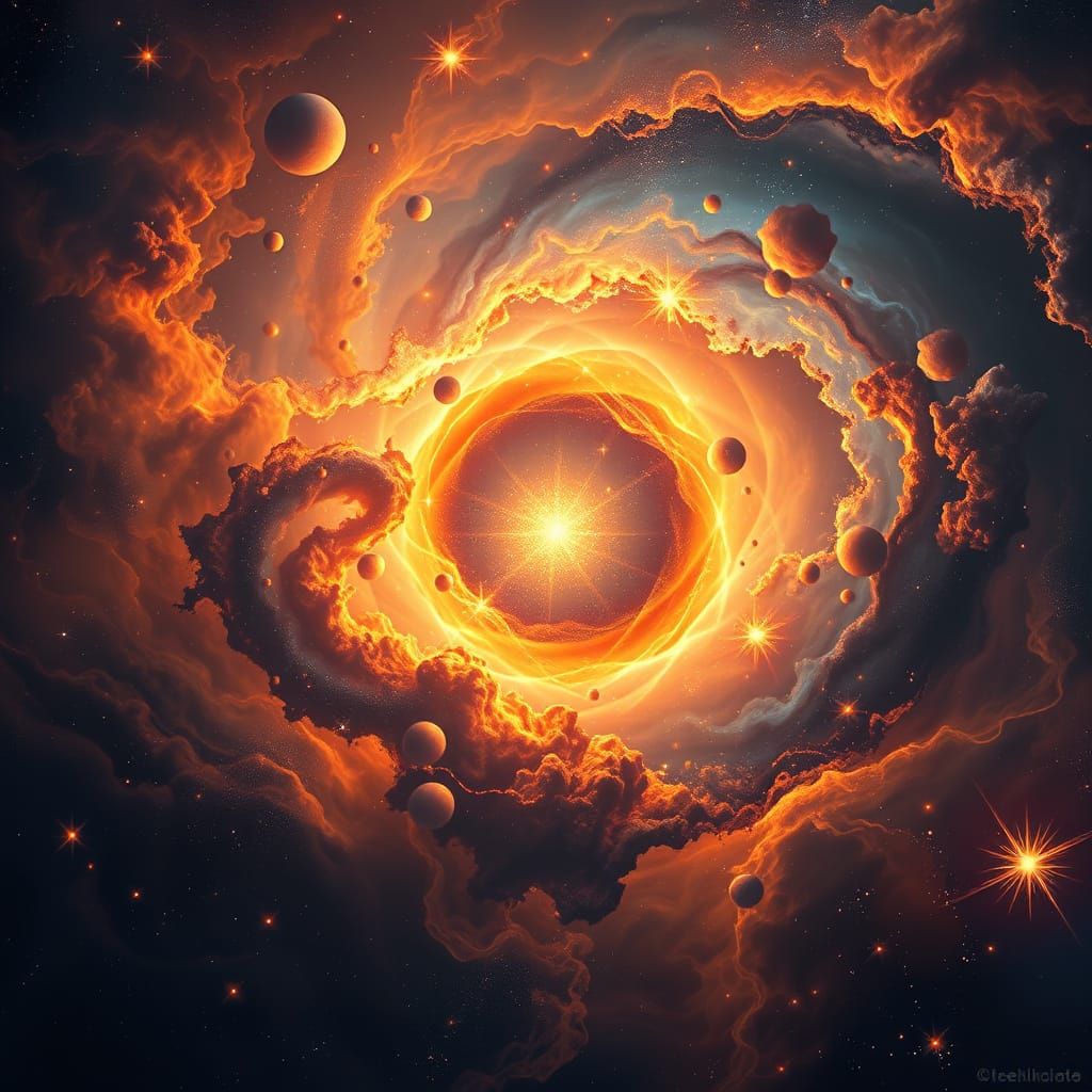 Cosmic Art: First Spark of Creation in Vibrant Digital Paint...