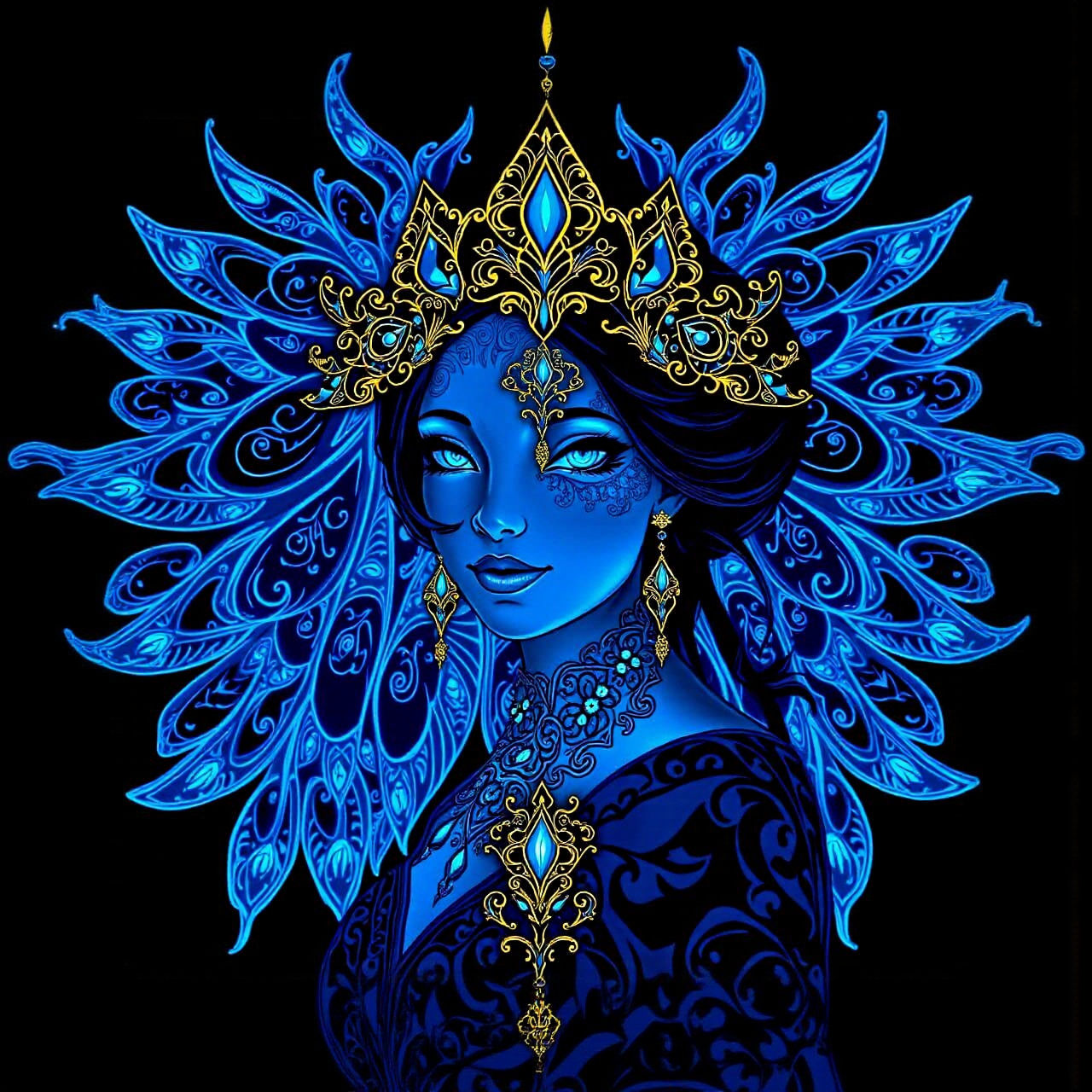 Ethereal Bioluminescent Maiden with Filigree, Digital Art