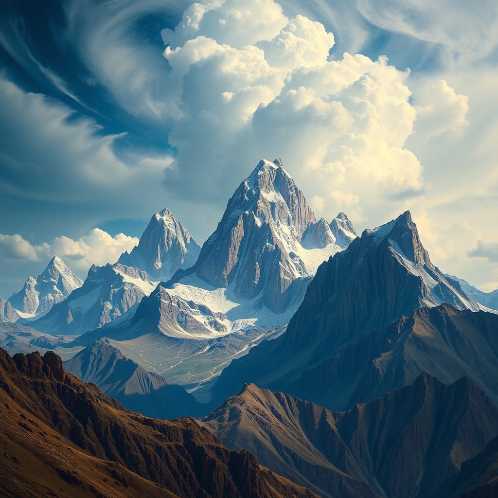 Mountains Rising as Colossal Playing Cards: Bierstadt Style