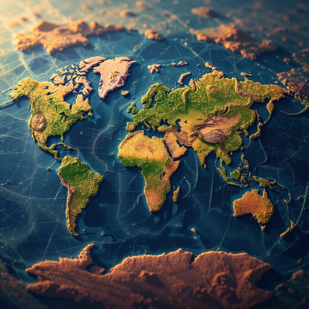 World Map Football Fields Converging Lines Art