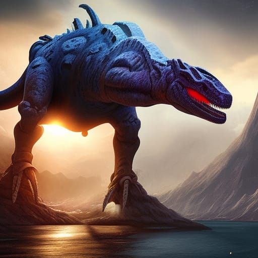 Futuristic Robotic Dinosaur Attacks a City