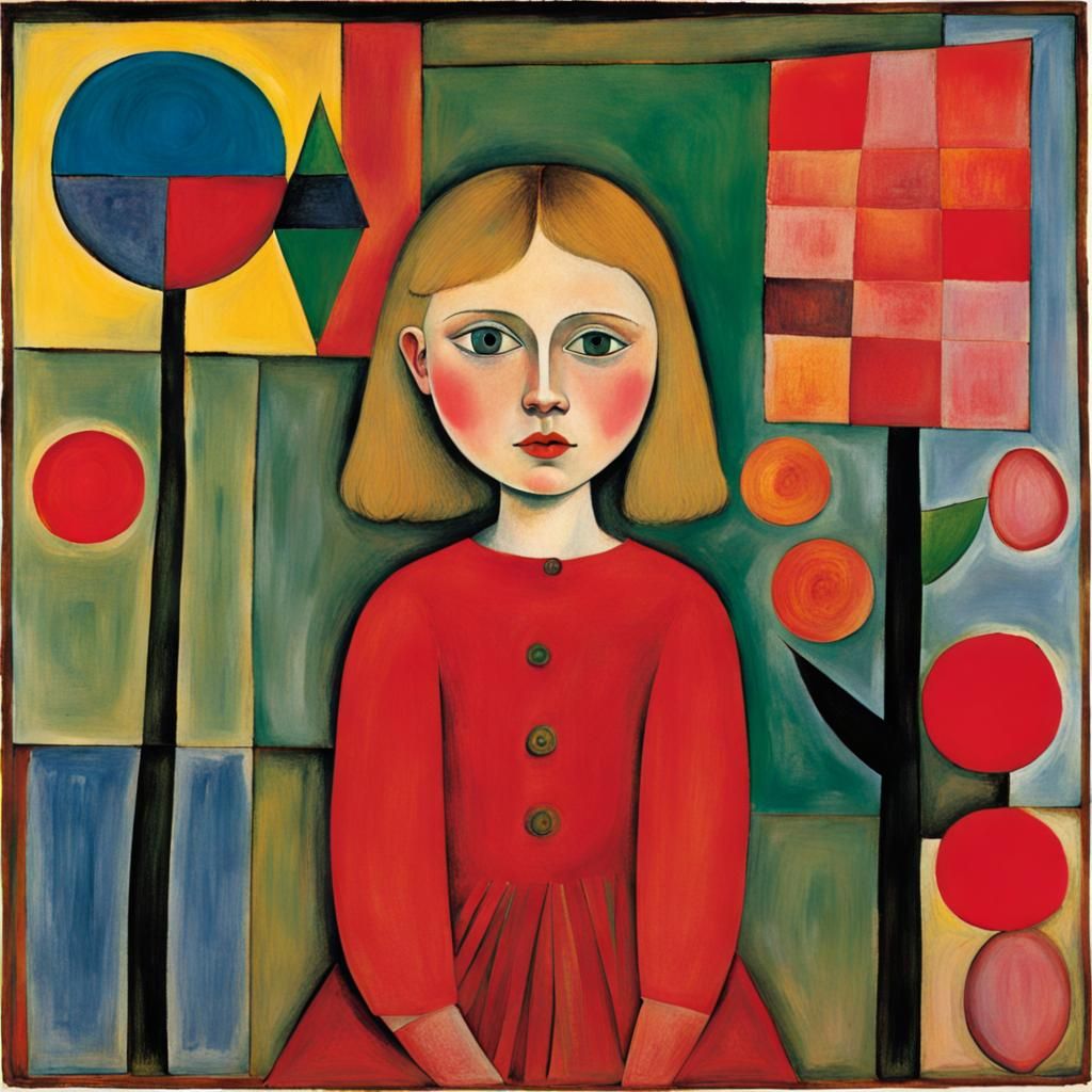 Girl in Secret Garden: Bauhaus-Inspired Digital Art