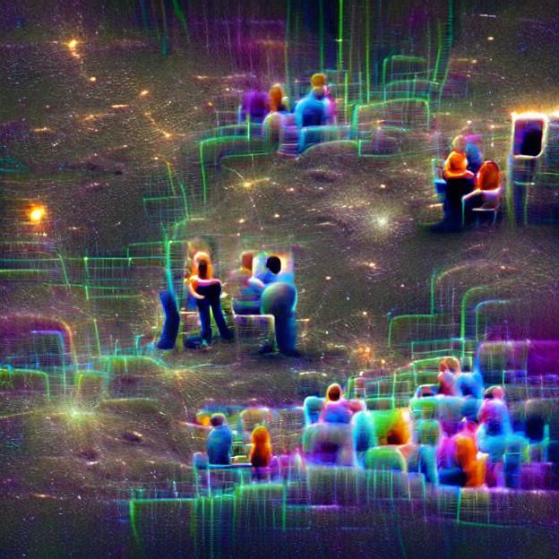 Silhouettes Chatting Under Cosmic Sky