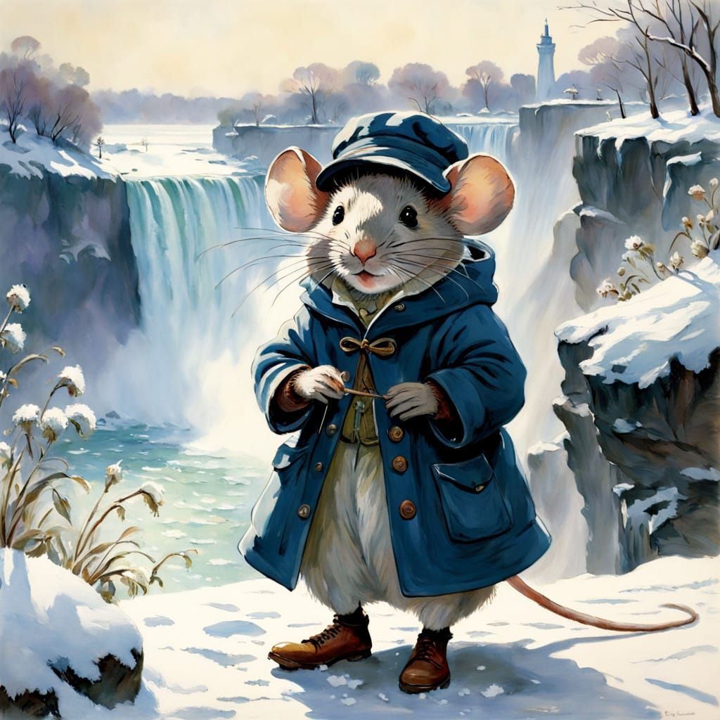 Winter Wonderland Mouse at Niagara Falls in Soft Focus