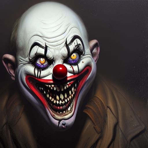 Repulsive Scary Clown Tramp in Oil Painting Style