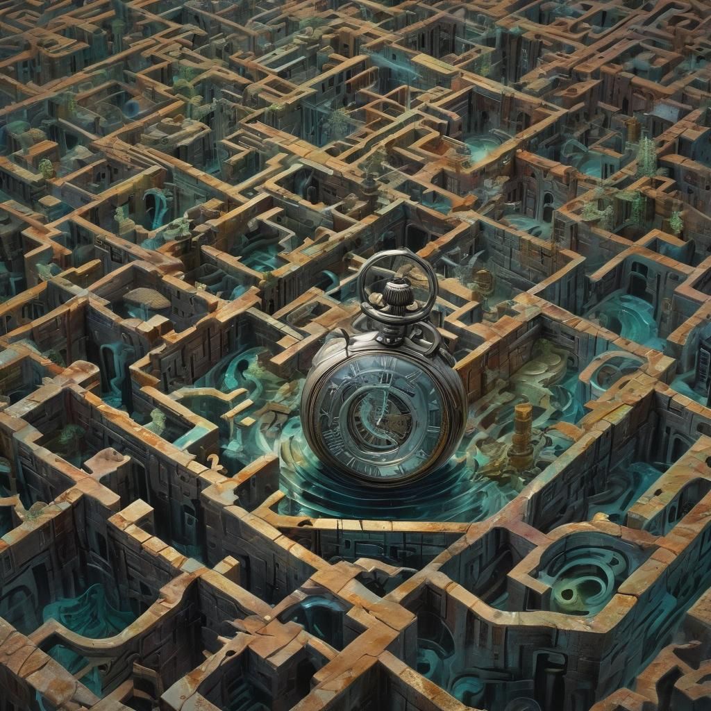 Surreal Dark Fantasy Maze with Sunken Cities