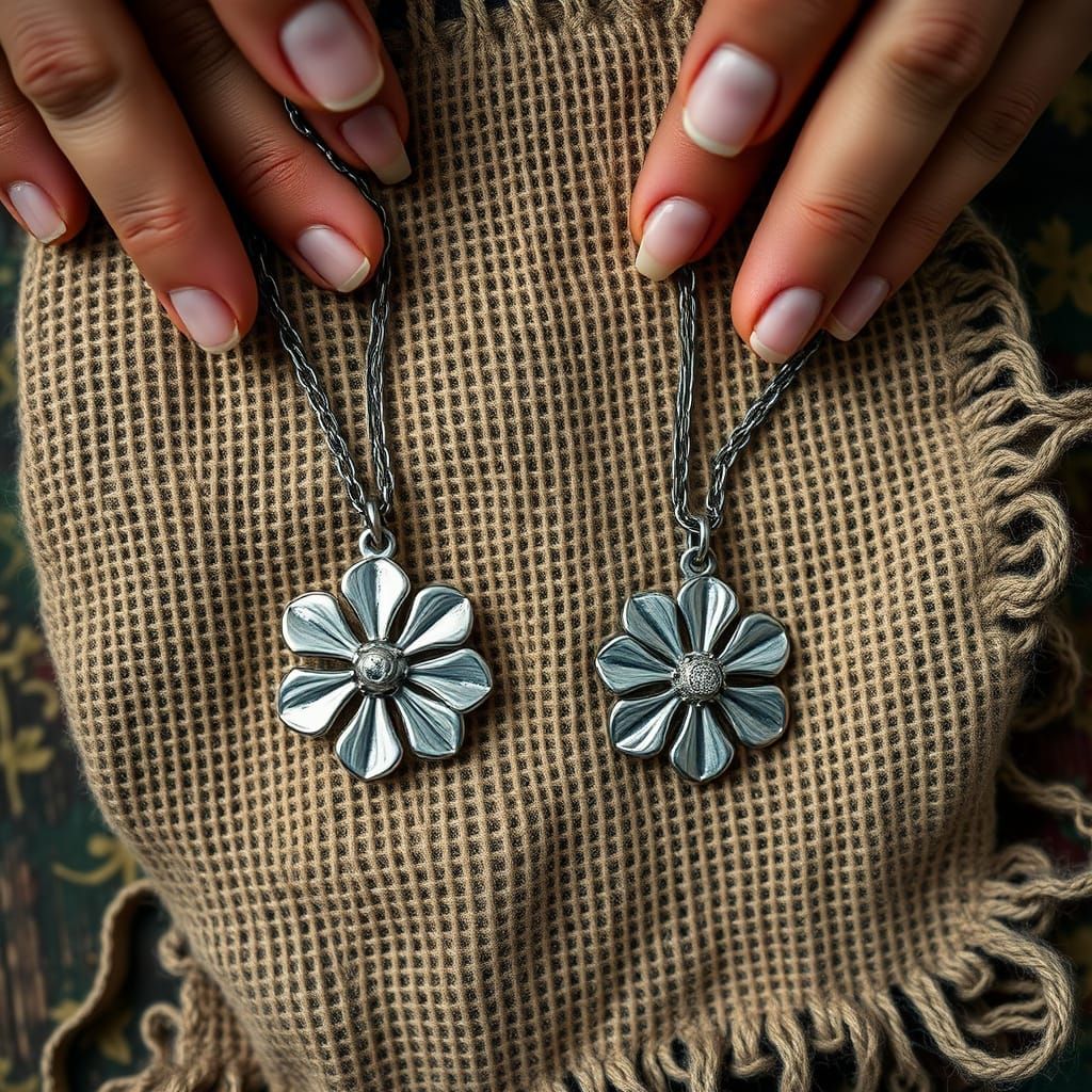 Two Buttercup Necklaces on a Homespun Cloth
