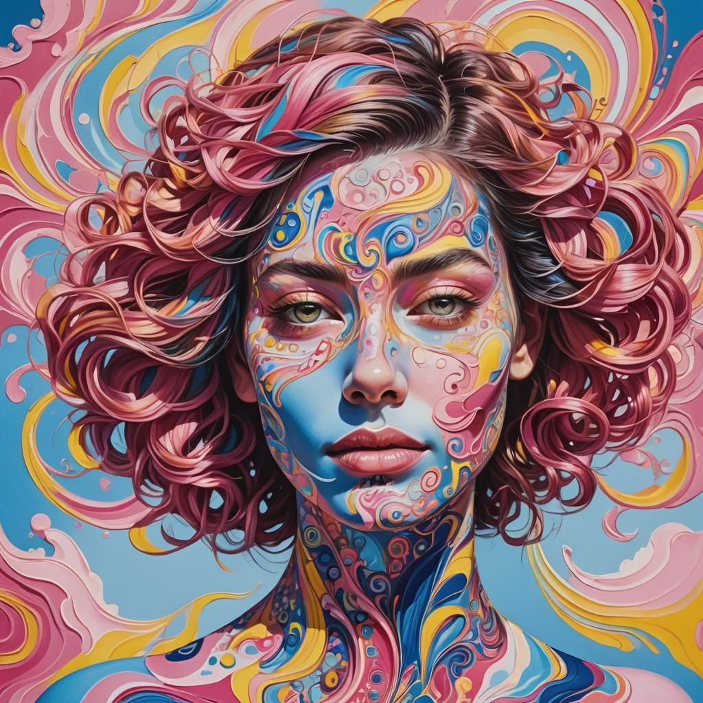 Surreal Portrait with Swirling Skin Patterns