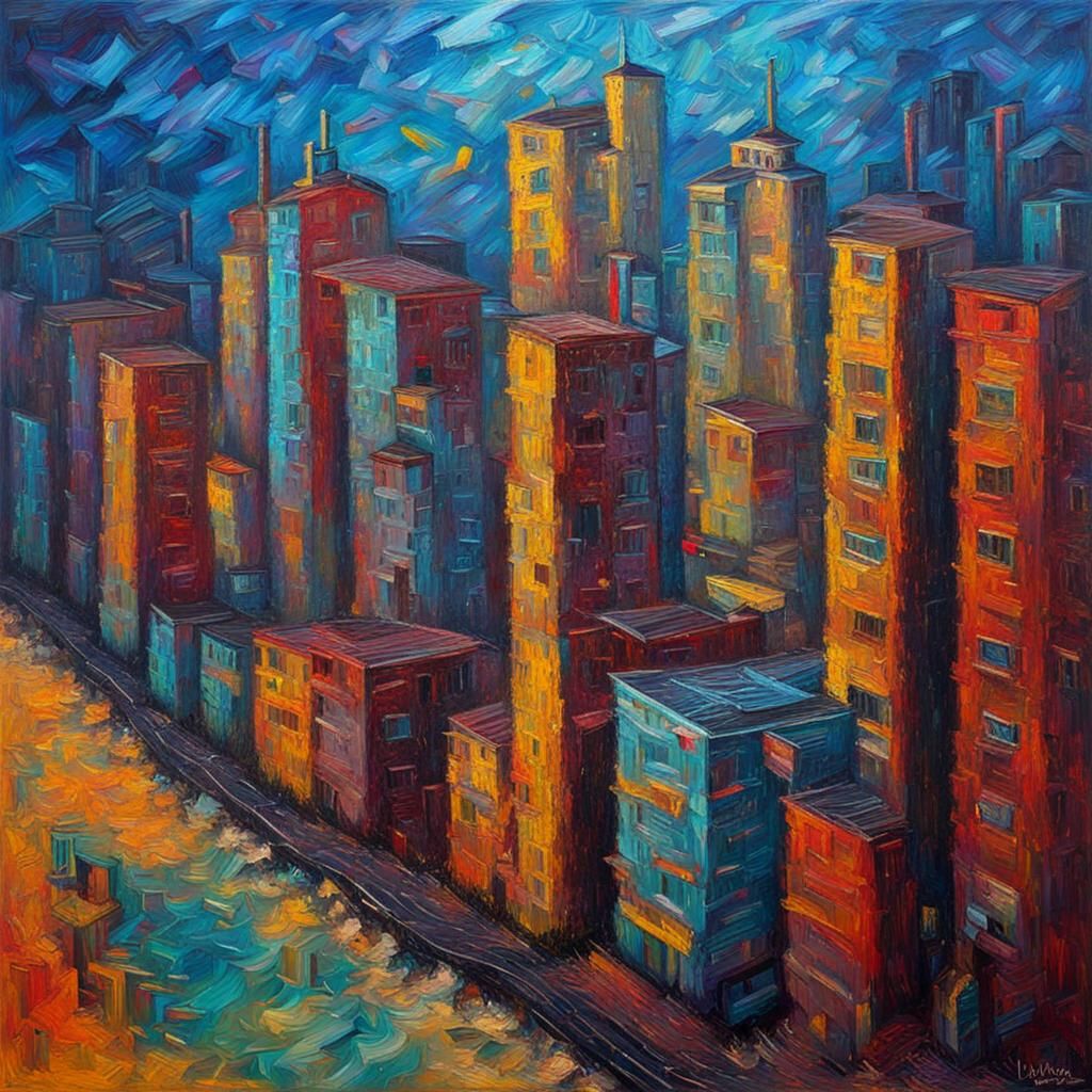 Dystopian Cyberpunk in Expressionist Oil Painting Style
