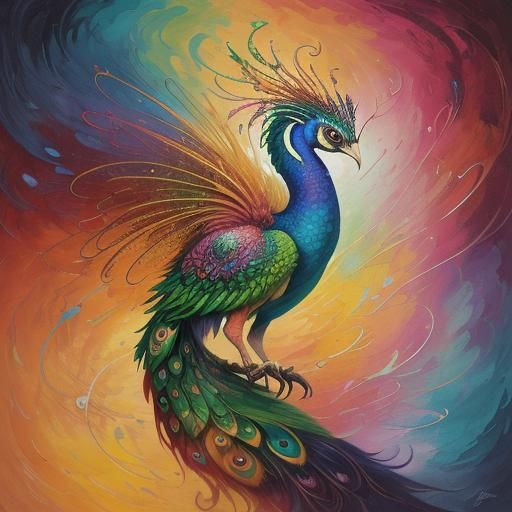 Dragon Peacock Woman in Abstract Expressionist Style