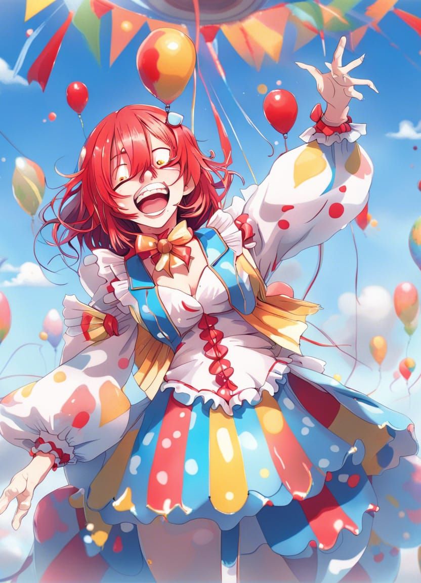 Anime Circus Clown with Blue and Red Hair