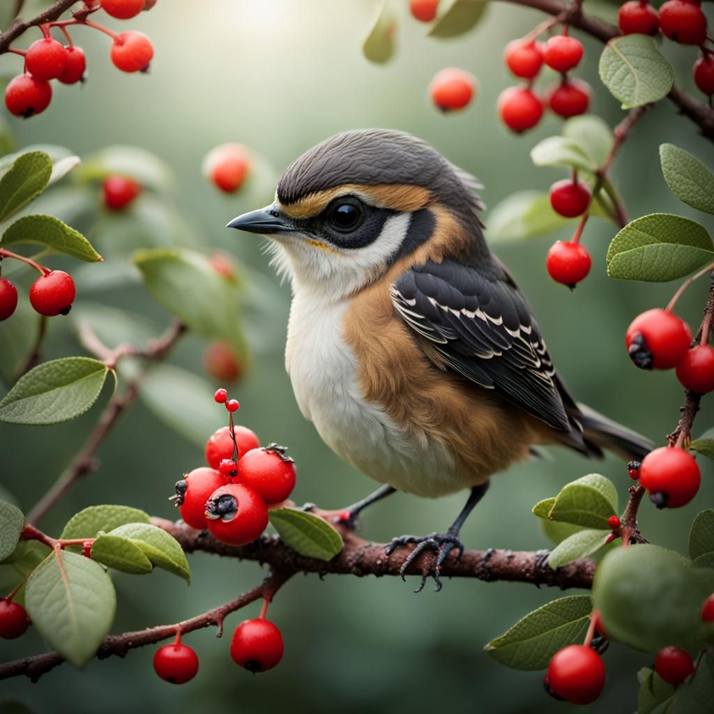 Bird Picking Berry: Detailed Concept Art