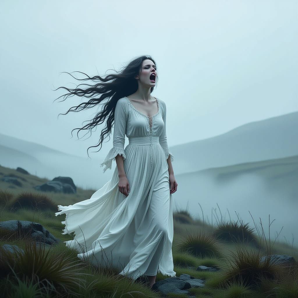 Ethereal Banshee in Misty Irish Landscape