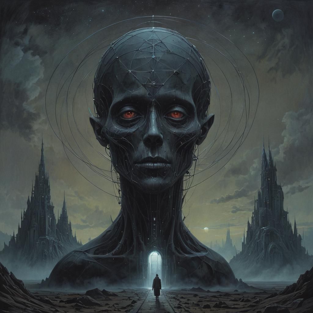 Moebius Style Gothic Sci-Fi Painting