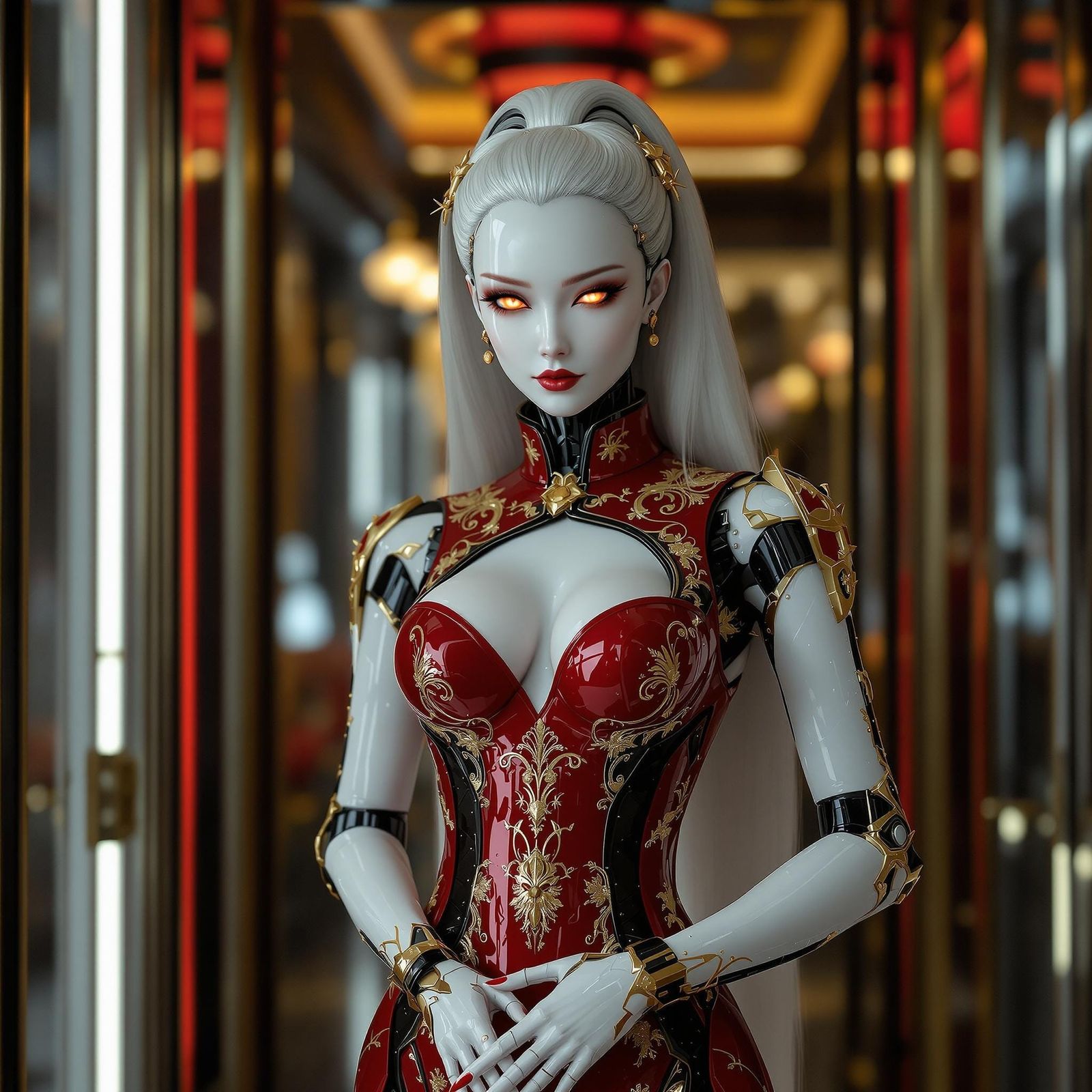 Cyberpunk Robot Woman in Qipao Dress