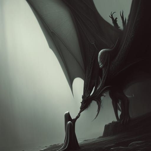 Dark Fantasy Dragon Girl in Horror Style