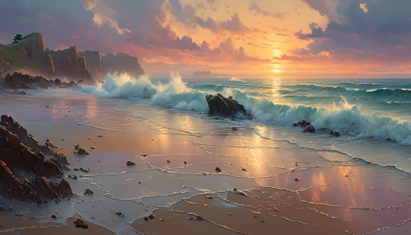 Pacific Ocean Sunset Panorama with God Rays