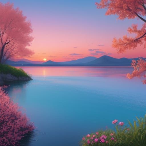 Vivid Sunrise Waterfront Landscape as Digital Matte Painting