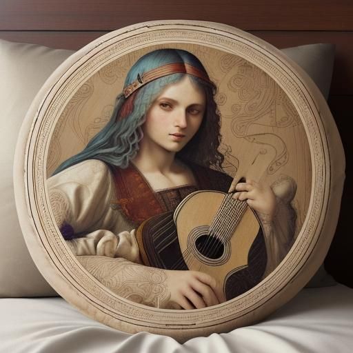 DaVinci-Inspired Guitar Diagram in Detailed Embroidery
