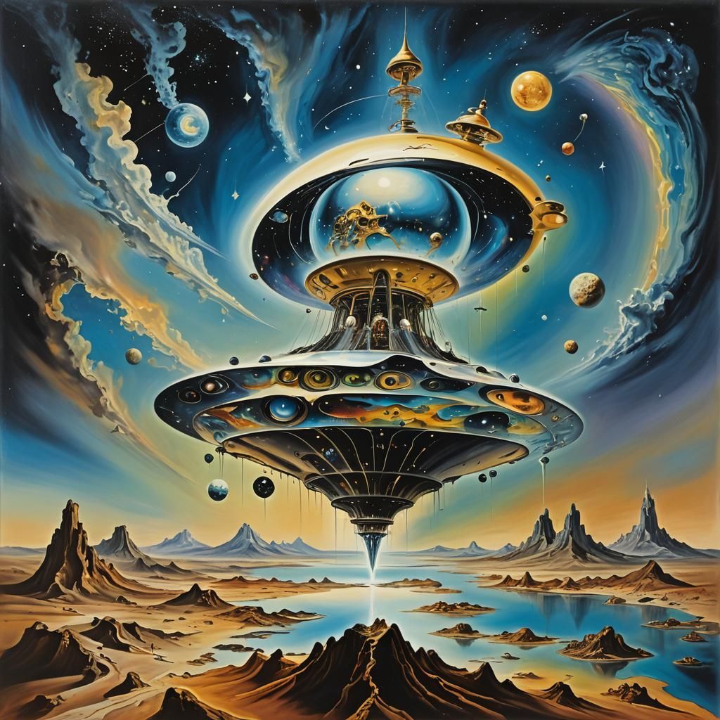 Consciousness Merges with Starship in Surrealist Dreamscape