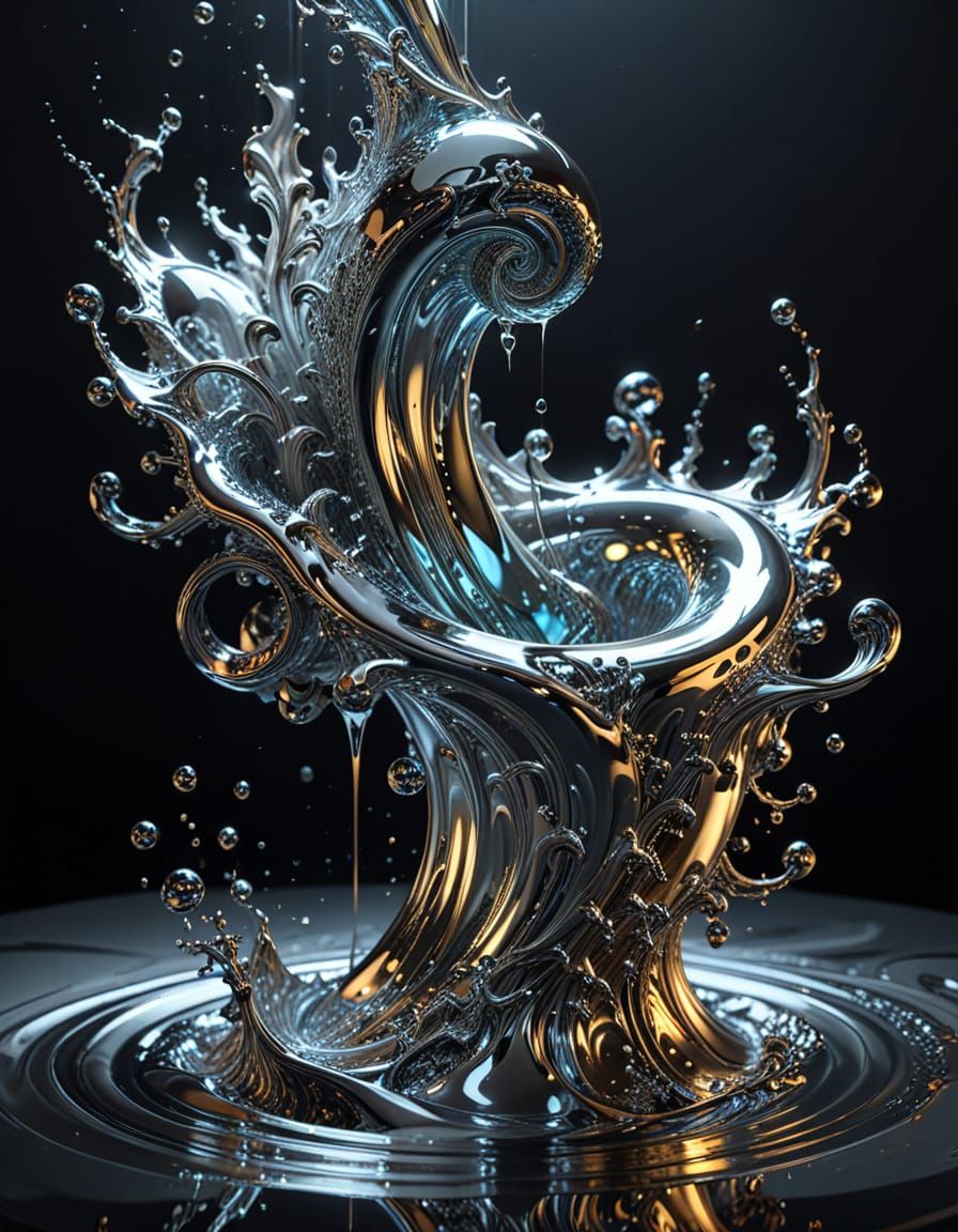 Intricate Liquid Chrome Artwork in Hypervivid Style