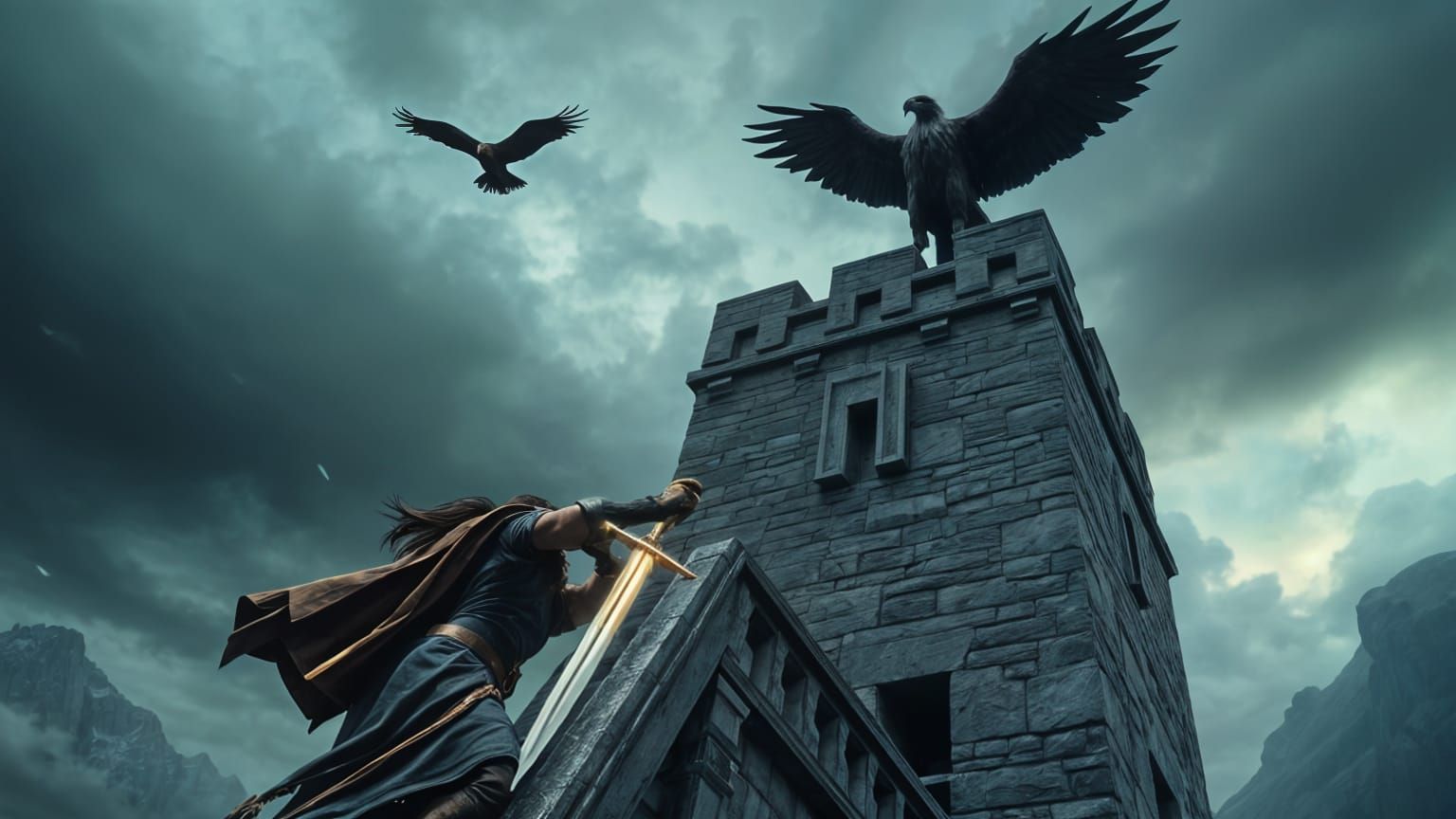 Aragorn Battles the Dark Lord's Eagle in Epic Fantasy Art