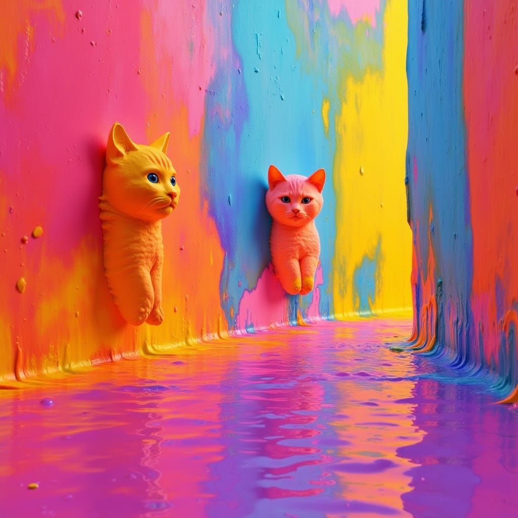 Cat People Stuck in Vibrant Bubblegum Material