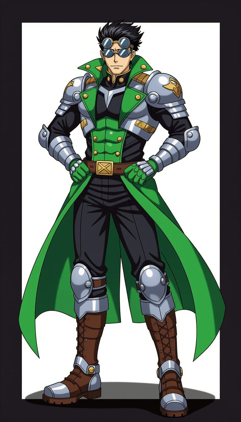 Steampunk-Inspired Anime Character in Green and Silver