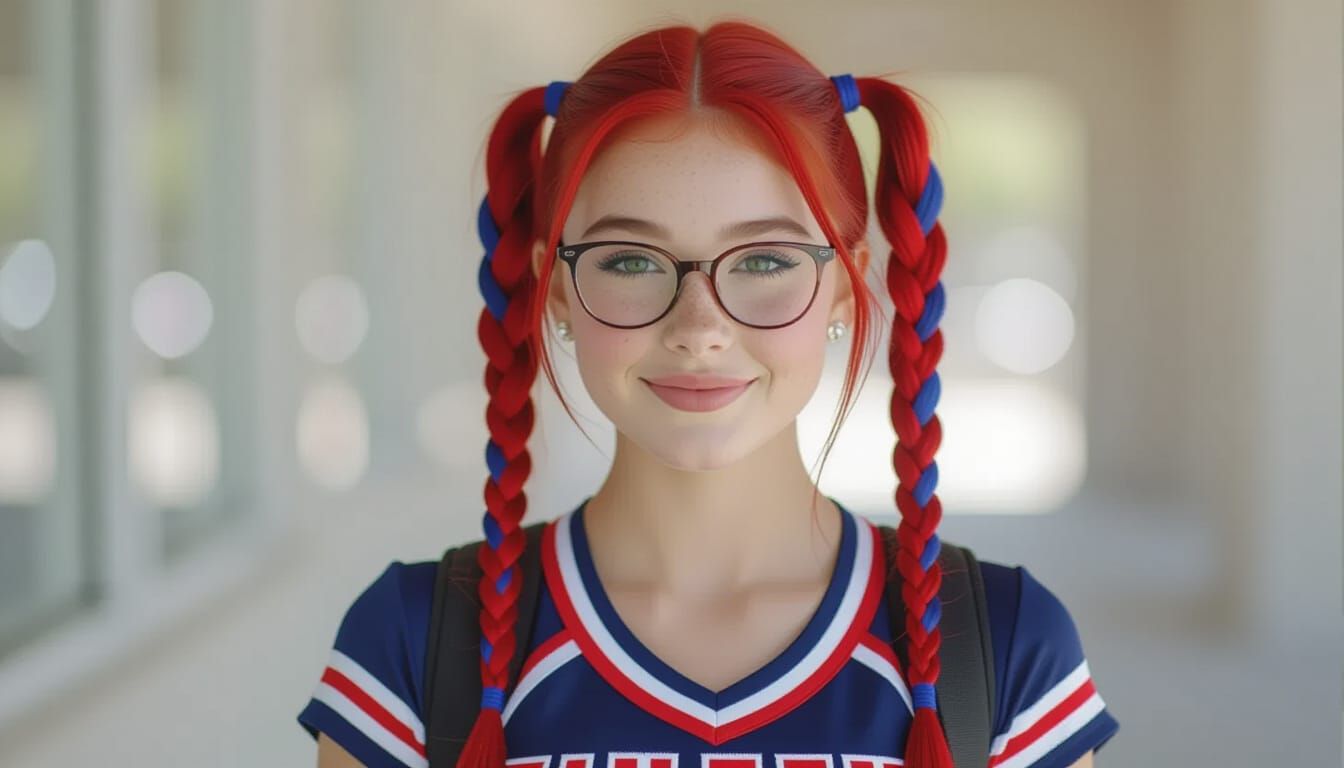 Shy Cheerleader Peers Upward: Professional Photo