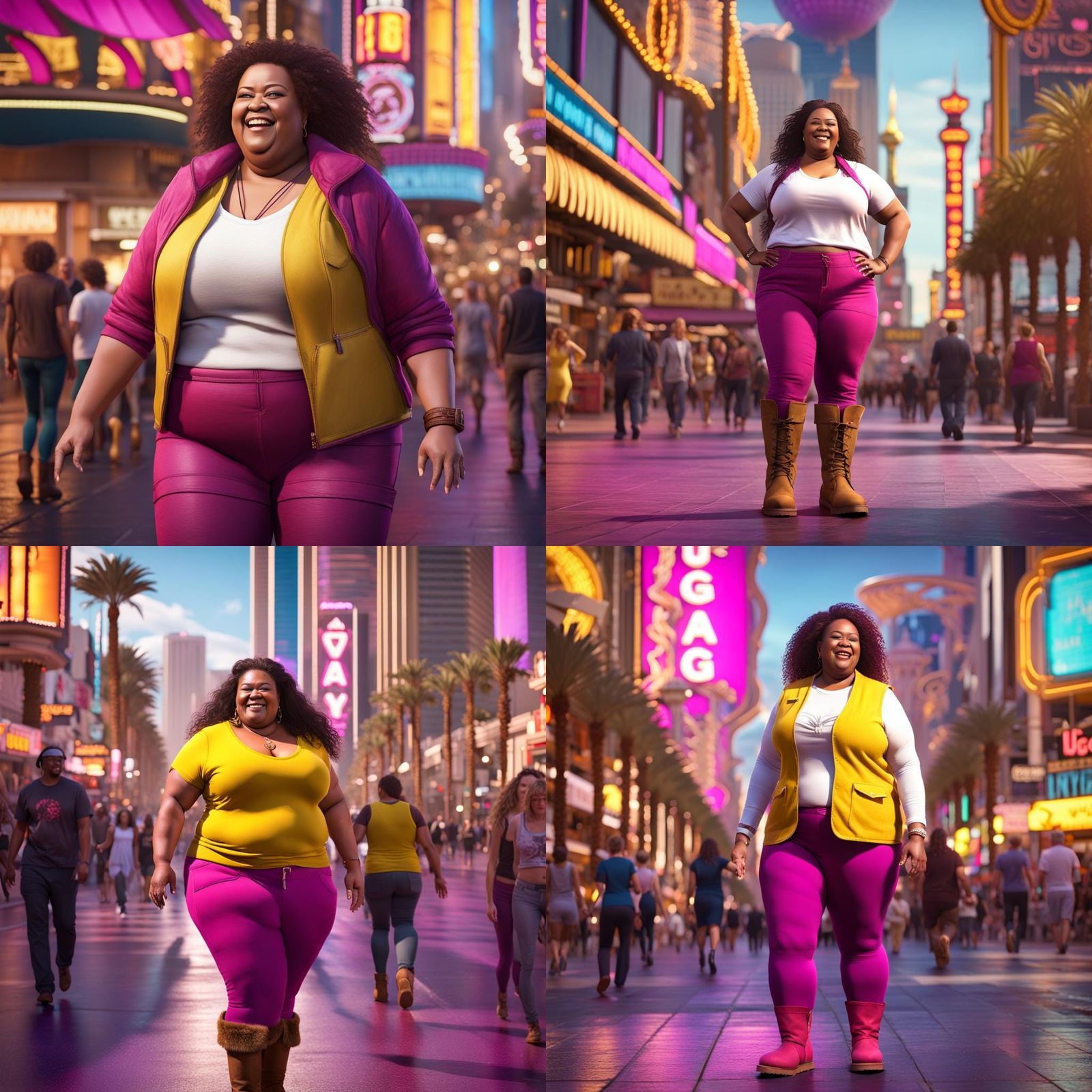 Woman Walks Las Vegas Strip, Matte Painting Style