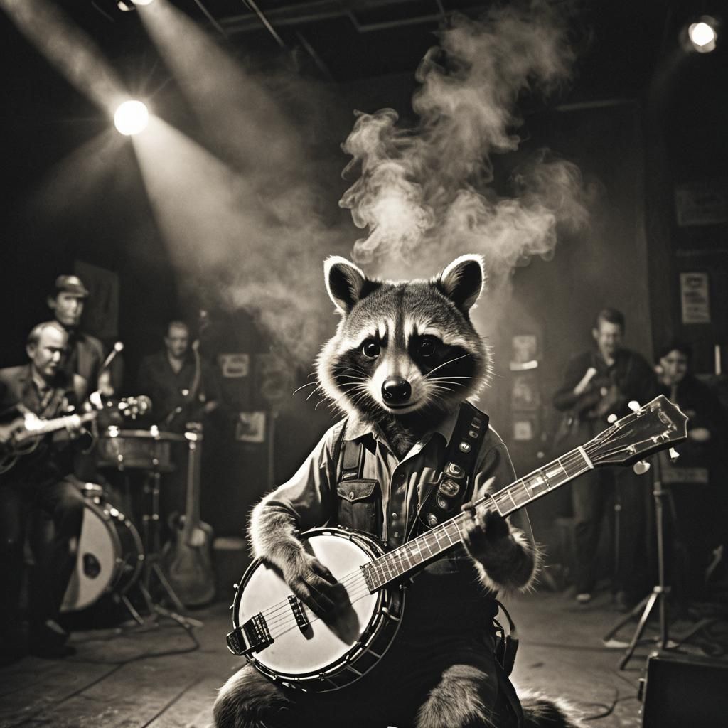 Raccoon Folk Legend in Honky-Tonk, Cinematic Style