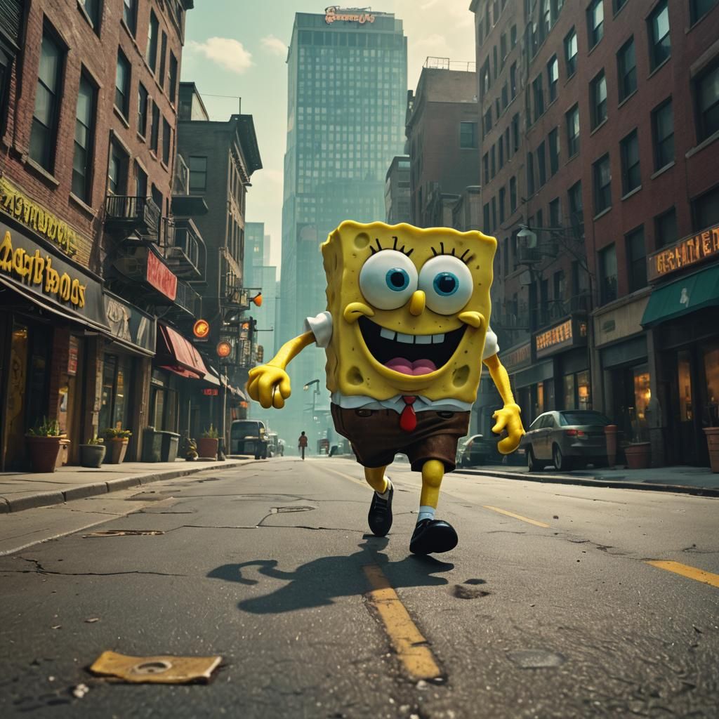 Ghostface Spongebob in Deserted Bikini Bottom Street