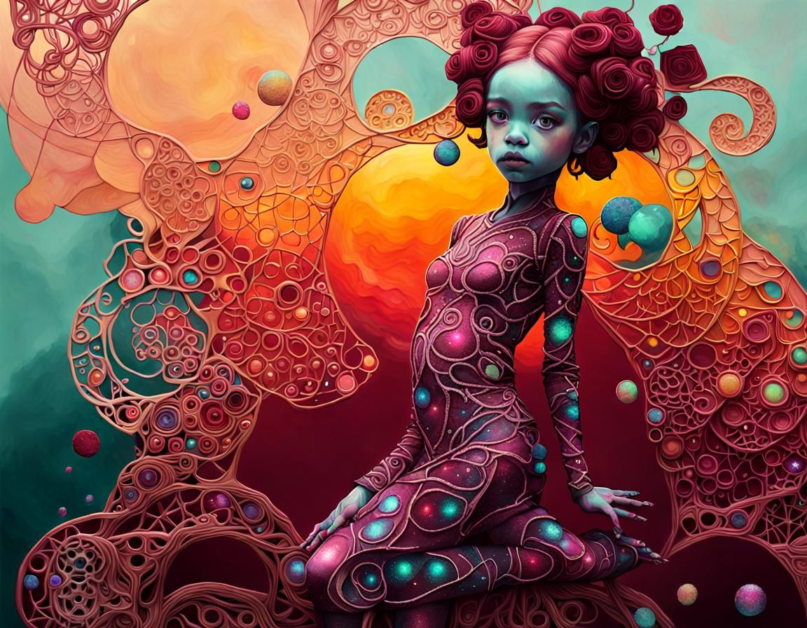 Burgundy Chameleon in a Shimmering Aura of Nacreous Filigree