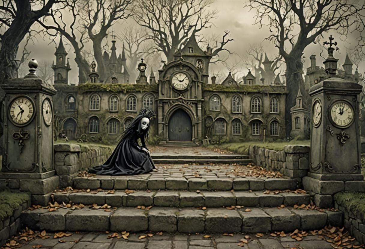 Whimsical Gothic Art in Tim Burton Style