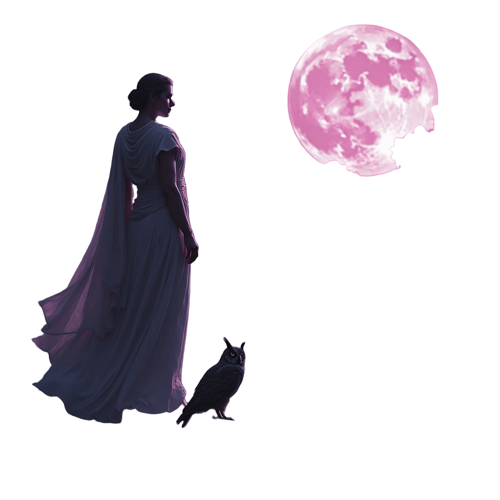 Athena Observes Ancient War in Dark Fantasy Style