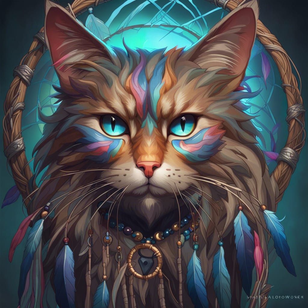 Detailed Cat Dreamcatcher Portrait on Artstation
