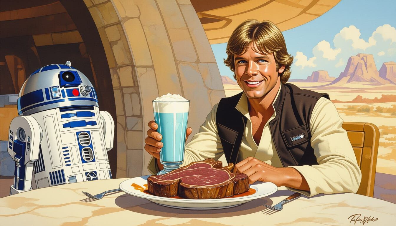 Luke Skywalker's Lunch on Tatooine in Watercolor