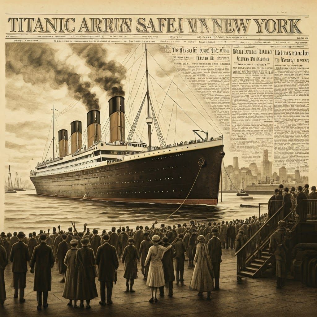 Inaccurate History of a newspaper showing the Titanic arrivi...