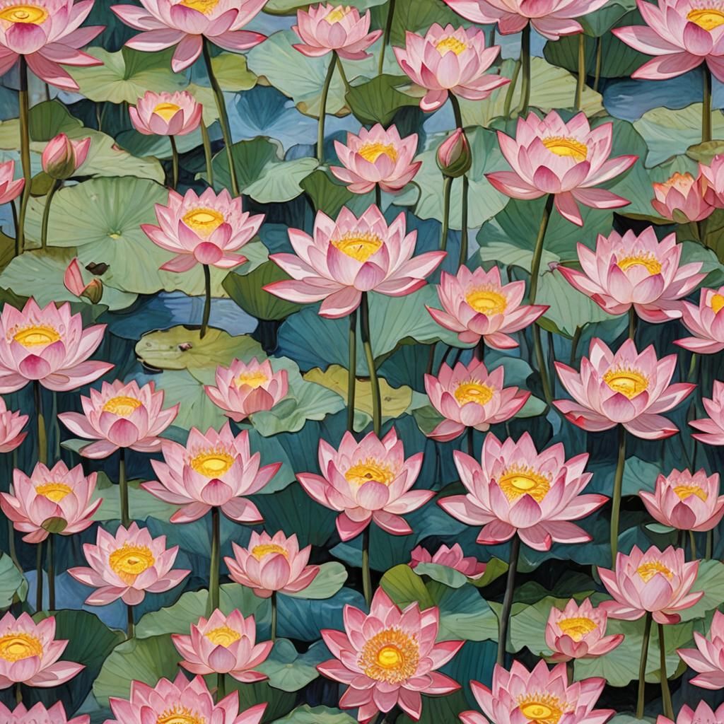 Eyes in Pink Lotuses: Post-Impressionist Style