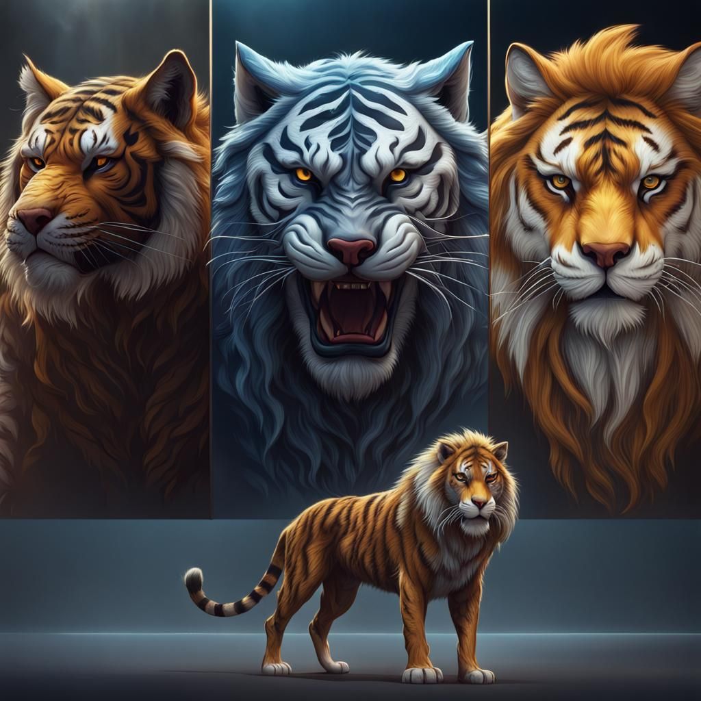 Tiger, Wolf, and Lion Hybrid in Detailed Matte Painting