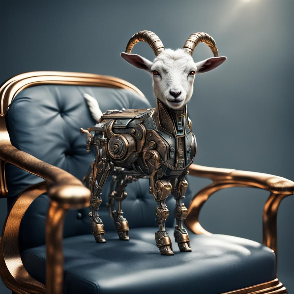 Cybernetic Goat on Armchair in HDR